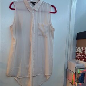Forever 21 White Asymmetrical Button Down Top